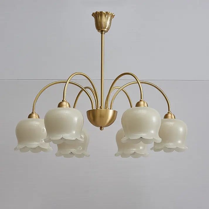 Traditional French Cream Floral Copper Glass 5/6/8 Light Chandelier for Living Room Lumendat