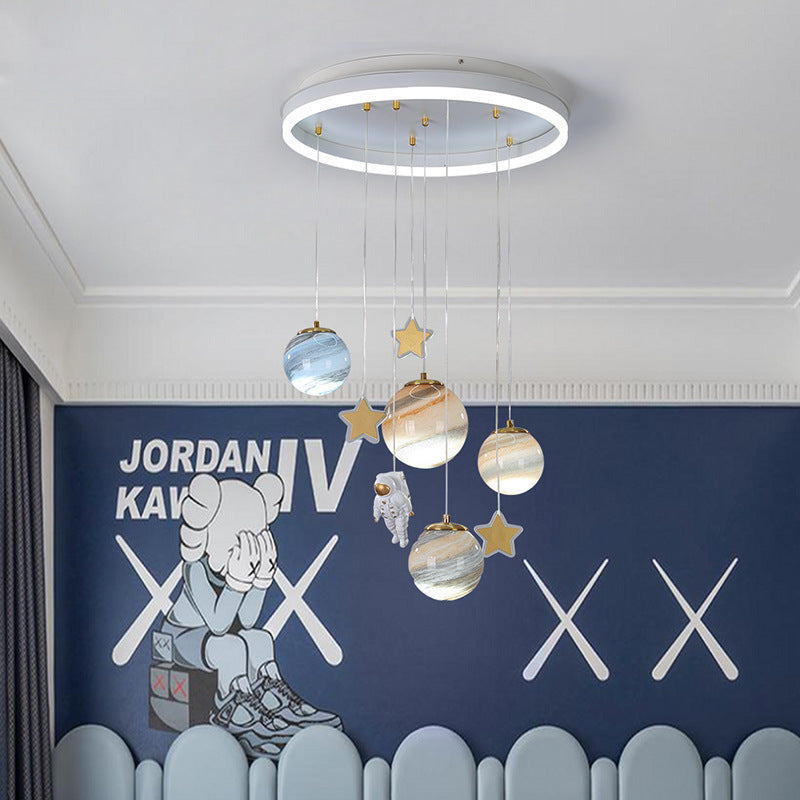 Lumendat Contemporary Scandinavian Space Planet Acrylic Glass Round Shade LED Kids Flush Mount Ceiling Light For Bedroom Lumendat