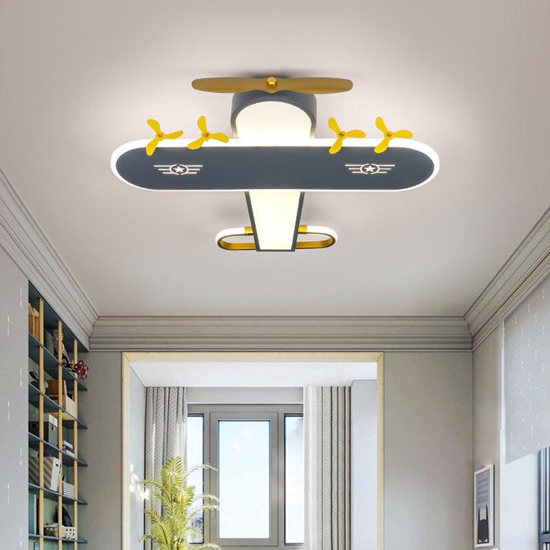 Contemporary Creative Kids Airplane Iron LED Flush Mount Ceiling Light for Bedroom
