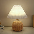 Contemporary Nordic Rattan Fabric Pleated Conic Ball LED Table Lamp For Bedroom Lumendat