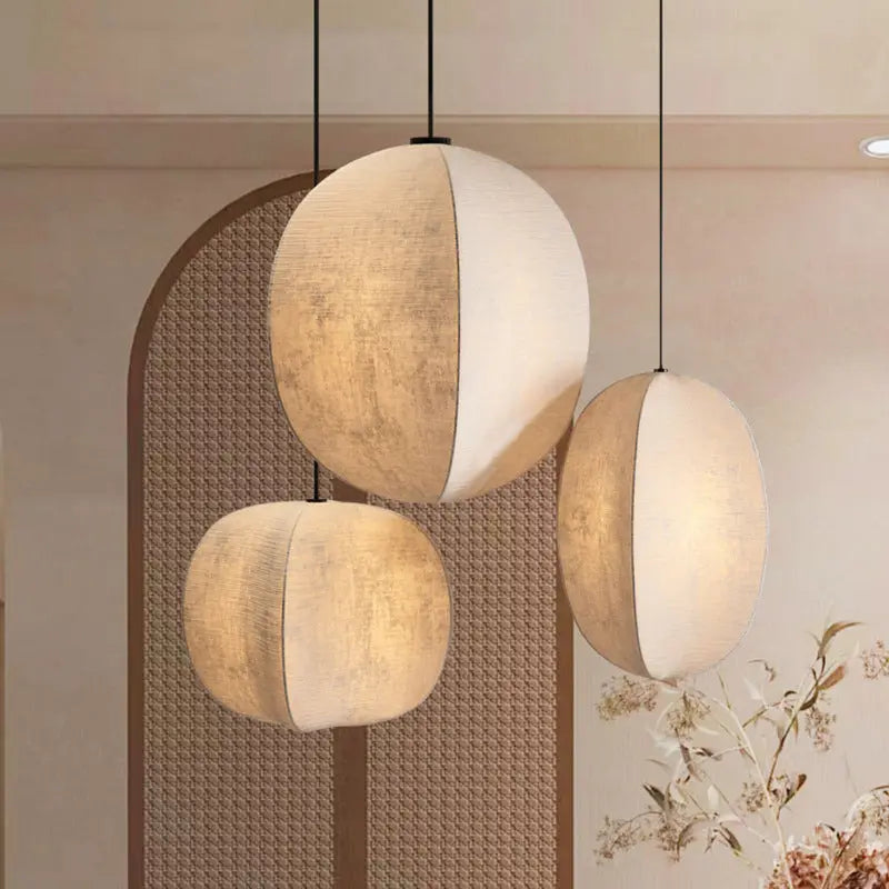 Traditional Japanese Zen Anti-silk Lantern Shape 1-light Pendant Light for Living Room BulbSquare