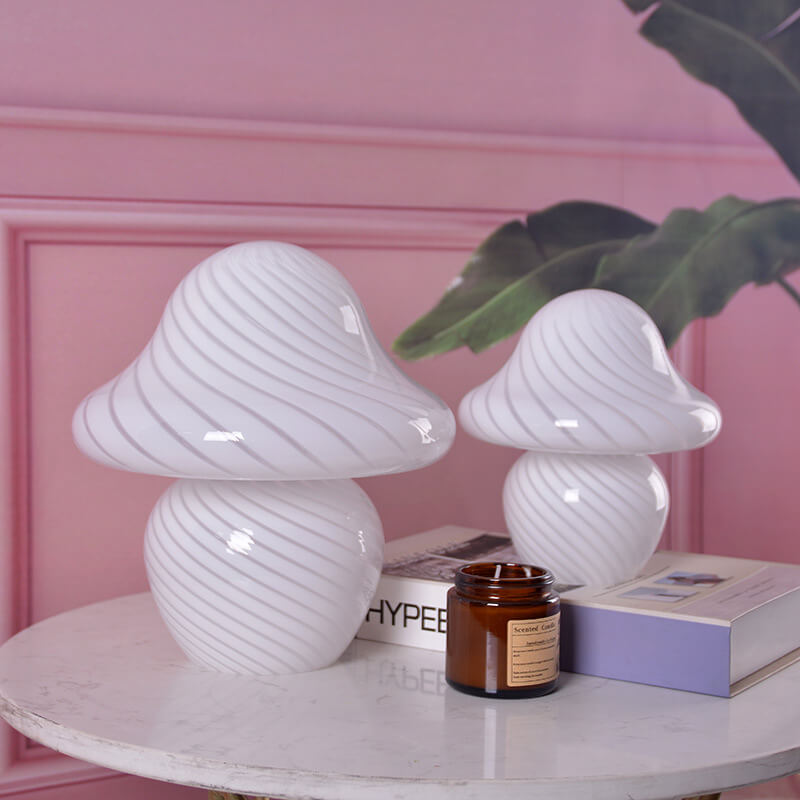 Modern Decorative Mushroom Striped Glass 1-Light Table Lamp Lumendat