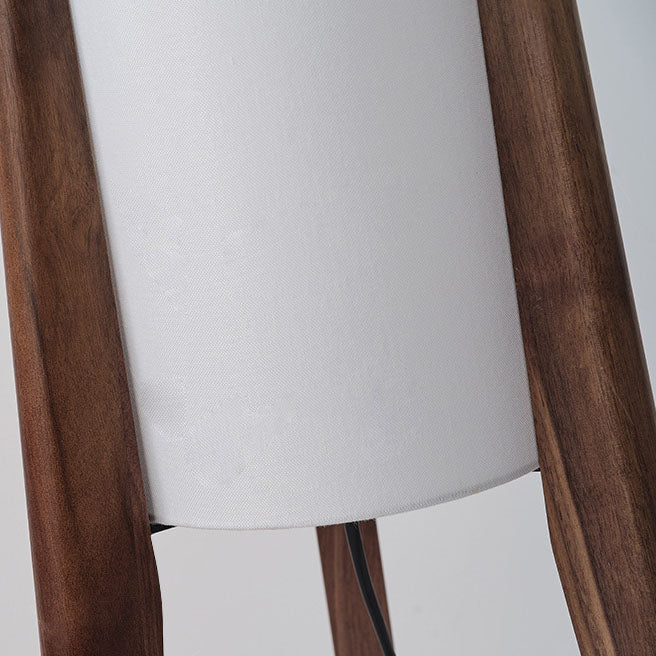 Traditional Chinese Fabric Cylinder Shade Wood Tripod 1-Light Standing Floor Lamp For Study Lumendat