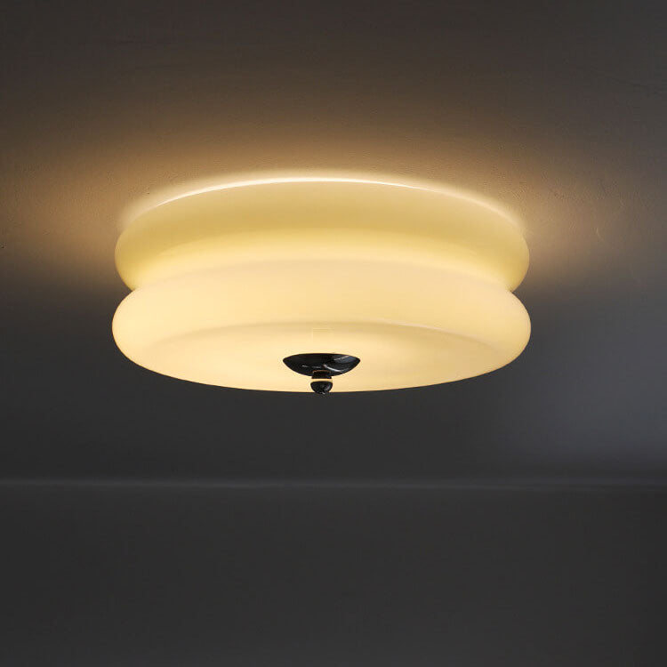 French Minimalist Cream Glass Round LED Flush Mount Ceiling Light BulbSquare