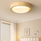 Traditional Japanese Round Glass Wood Grain LED Flush Mount Ceiling Light for Bedroom