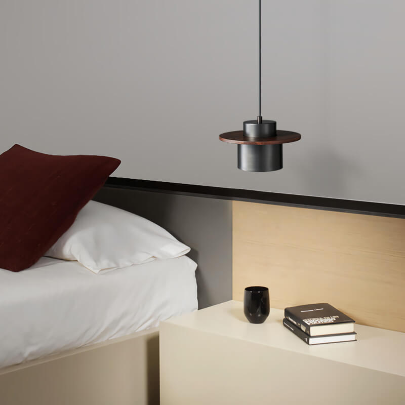 Nordic Luxury Walnut Brass Column 1-light Pendant Light
