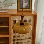 Contemporary Retro Wood Iron Glass Drum Round 1-light Pendant Light for Dining Room BulbSquare