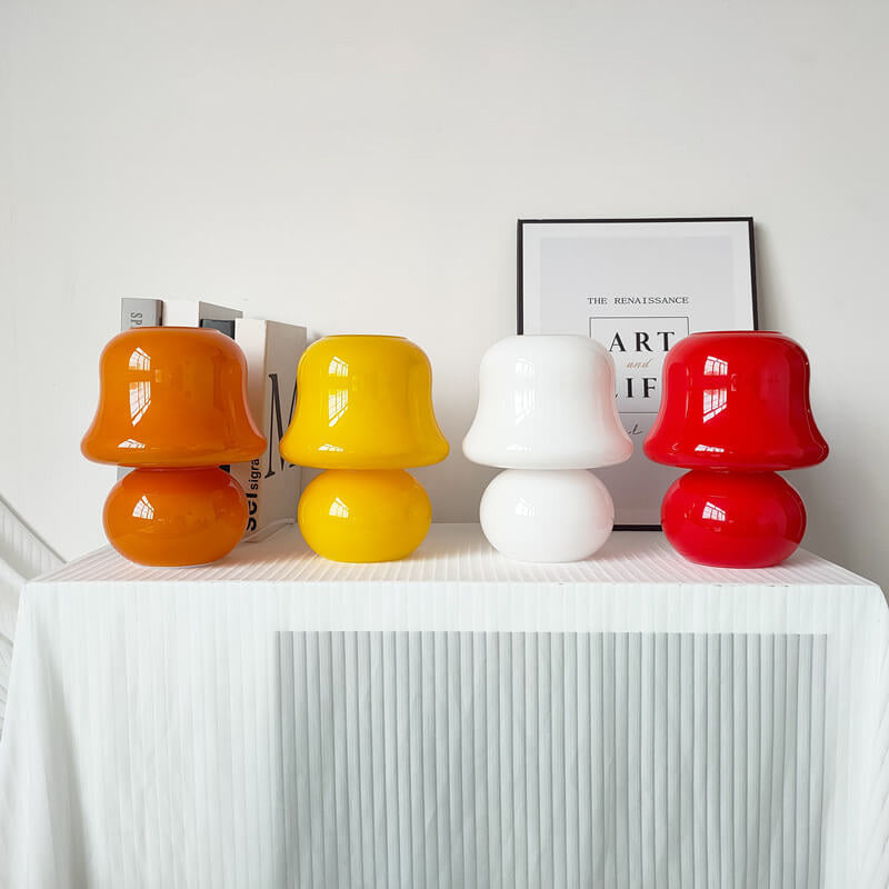 French Cream Handmade Glass Mushroom 1-Light Table Lamp Lumendat