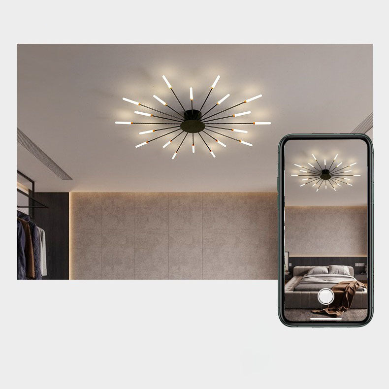 Modern Minimalist Round Radiant Iron Acrylic LED Semi-flush Mount Ceiling Light for Living Room