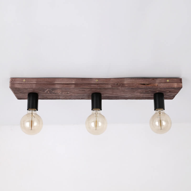 Retro Creative Solid Wood Glass Lampshade 3-light Flush Mount Ceiling Light