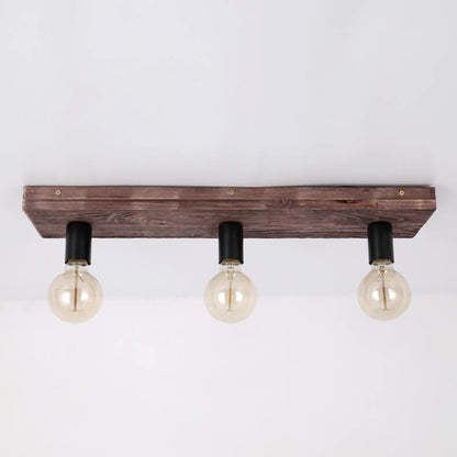Retro Creative Solid Wood Glass Lampshade 3-light Flush Mount Ceiling Light