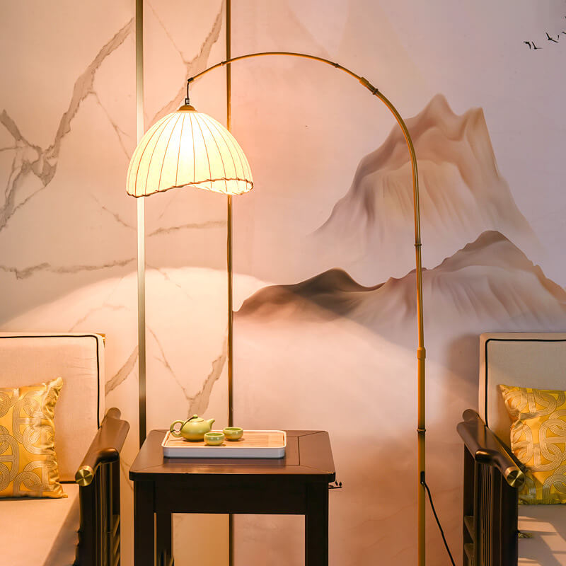 Vintage Fabric Marble Fishing Imitation Bamboo Rod 1-Light Standing Floor Lamp Lumendat