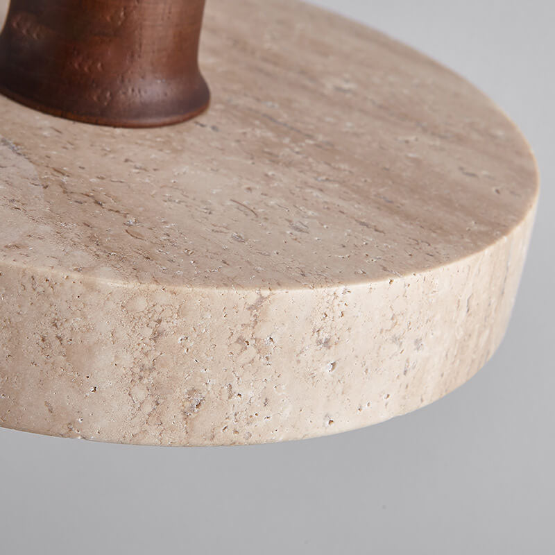 Japanese Minimalist Solid Wood Disc Yellow Travertine Base 1-light Pendant Light