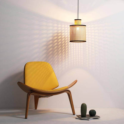 Japanese Minimalist Round Plum Pvc Rattan 1-light Pendant Light