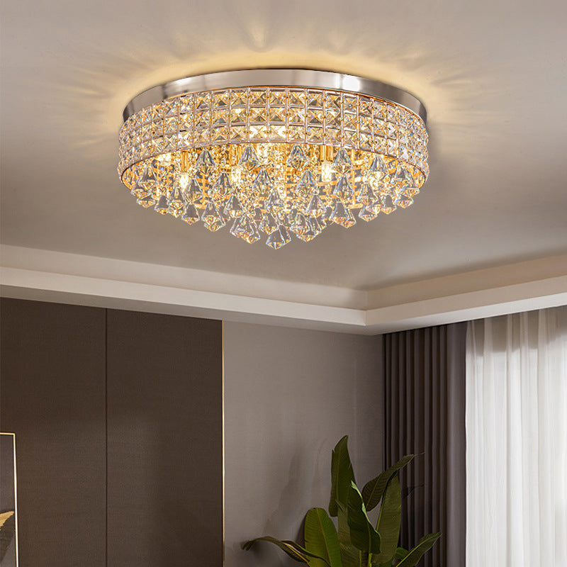 Modern Luxury Round Iron Crystal Beads 6/9-Light Flush Mount Ceiling Light For Living Room Lumendat