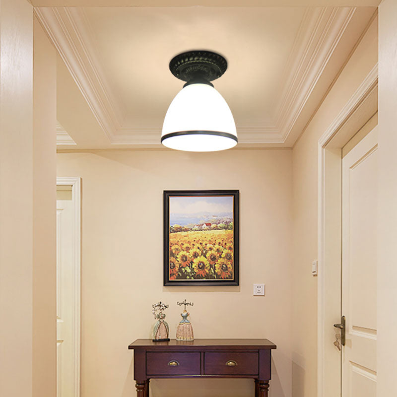 Contemporary Retro Floral Bell Round Iron Glass 1-Light Semi-Flush Mount Ceiling Light For Hallway Lumendat