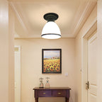 Contemporary Retro Floral Bell Round Iron Glass 1-Light Semi-Flush Mount Ceiling Light For Hallway Lumendat