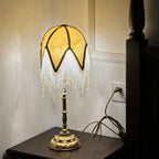 Traditional French Tassel Leaf Iron Fabric 1-Light Table Lamp For Bedroom Lumendat