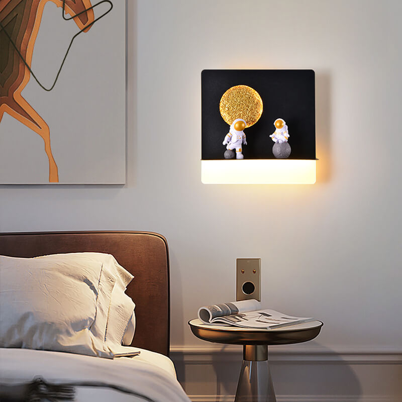 Lumendat Contemporary Creative Iron Resin Round Astronaut LED Wall Sconce Lamp For Bedroom Lumendat