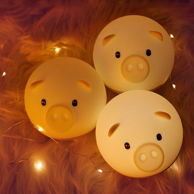 Lumendat Cartoon Creative Piggy Round Silicone LED Kids Night Light Table Lamp Lumendat