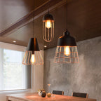 Nordic Creative Iron Cage Geometry 1-light Pendant Light BulbSquare