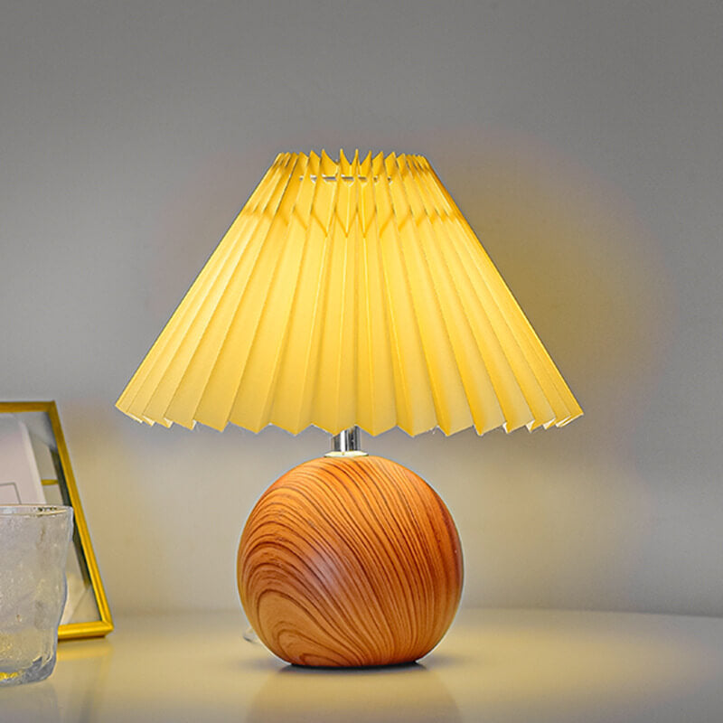 Nordic Vintage Pleated Wood Ball Base LED Table Lamp Lumendat
