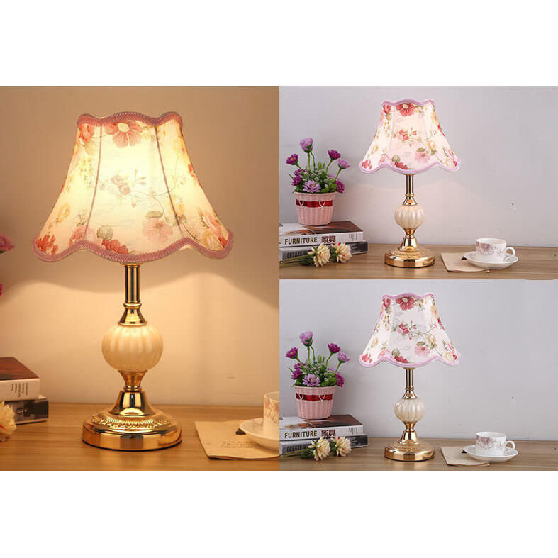 Nordic Vintage Floral Glass Fabric 1-Light Table Lamp Lumendat