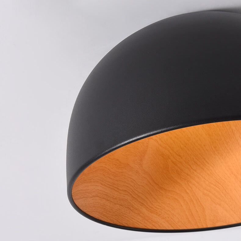 Minimalist Wooden Bowl Iron LED Flush Mount Ceiling Light BulbSquare