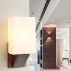 Nordic Square Glass Solid Wood Base 1-Light Wall Sconce Lamp