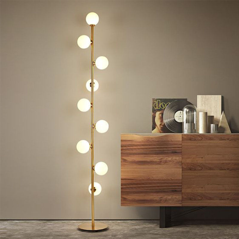 Contemporary Scandinavian Cylindrical Metal Glass 9-Light Standing Floor Lamp For Living Room Lumendat