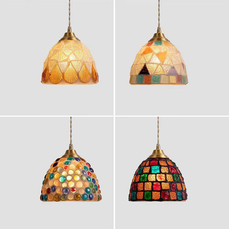 Traditional Tiffany Shell Decor Stained Glass Semicircle 1-light Pendant Light for Bedroom BulbSquare