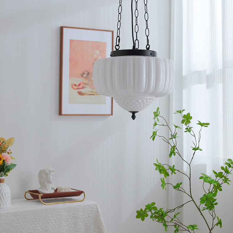 Modern Minimalist Cream Lantern Iron Glass 3-light Pendant Light for Living Room