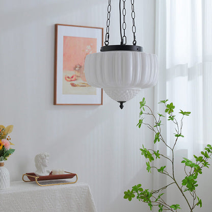 Modern Minimalist Cream Lantern Iron Glass 3-light Pendant Light for Living Room
