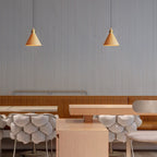 Modern Minimalist Solid Wood Cone Copper 1-light Pendant Light for Living Room BulbSquare