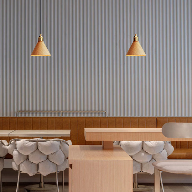 Modern Minimalist Solid Wood Cone Copper 1-light Pendant Light for Living Room BulbSquare