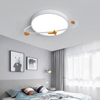 Lumendat Contemporary Scandinavian Iron Acrylic Wood Round Planet Design LED Kids Flush Mount Ceiling Light For Bedroom Lumendat