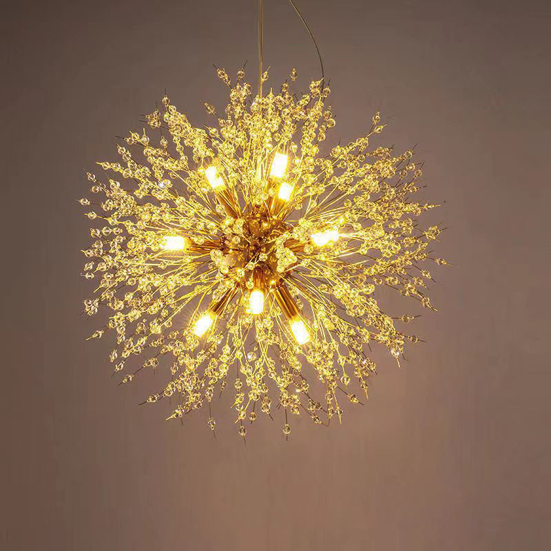 Contemporary Scandinavian Dandelion Metal Crystal 8/9/12/16 Light Chandelier for Bedroom