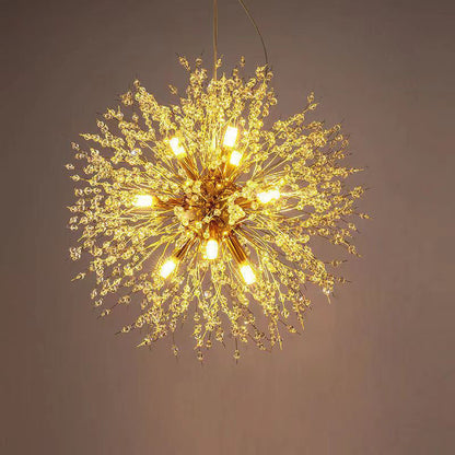 Contemporary Scandinavian Dandelion Metal Crystal 8/9/12/16 Light Chandelier for Bedroom
