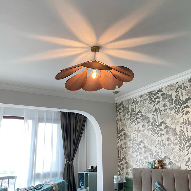 Contemporary Boho Petal Fabric Metal Lampshade 1-Light Pendant Light For Living Room Lumendat
