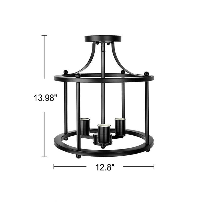 Industrial Vintage Round Drum 3-light Semi-flush Mount Ceiling Light