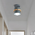 Contemporary Nordic Round Cylinder Iron Solid Wood 1-Light Semi-Flush Mount Ceiling Light For Hallway Lumendat