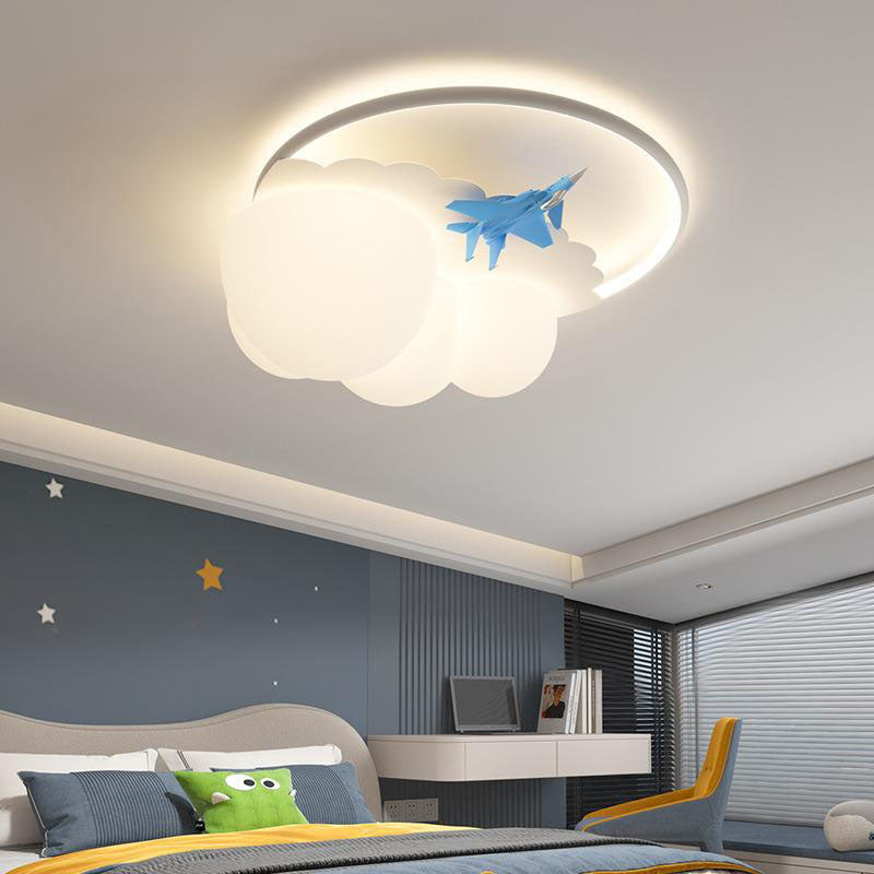 Lumendat Modern Kids Cloudy Airplane Iron Resin Rotomolded LED Flush Mount Ceiling Light Lumendat