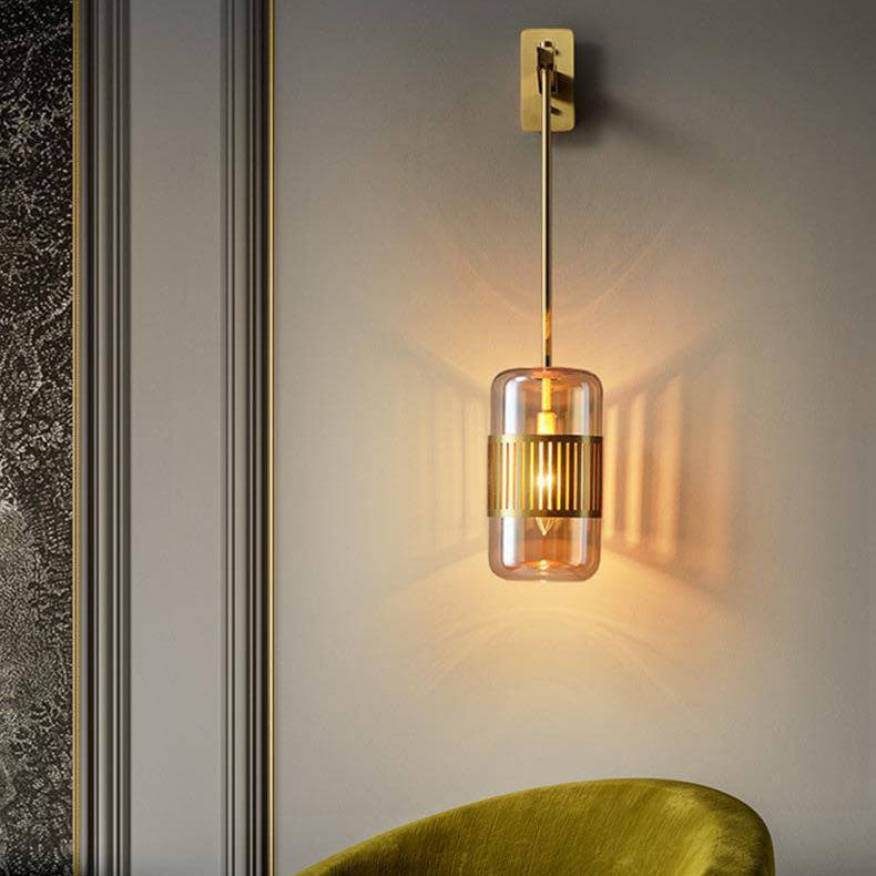 Contemporary Luxury Iron Glass Cylindrical 1-Light Wall Sconce Lamp for Bedroom & Living Room