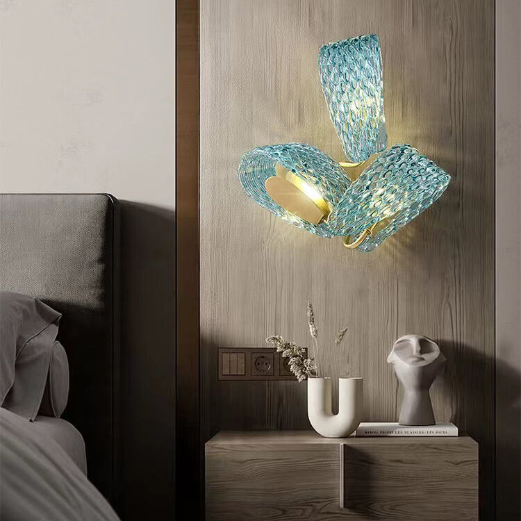 Modern Luxury Blue Floral Glass 2/3 Light Wall Sconce Lamp