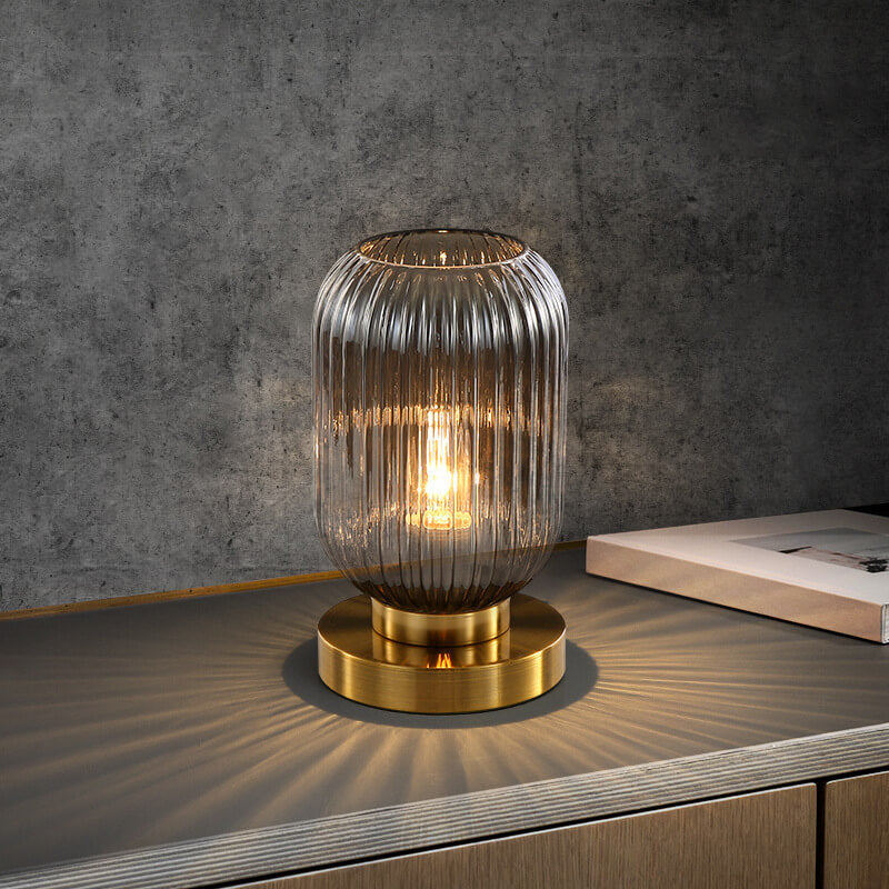 Nordic Striped Glass Oval Design 1-Light Table Lamp Lumendat