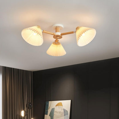 Nordic Wood Pleated Shade 3/6/8 Light Semi-flush Mount Ceiling Light