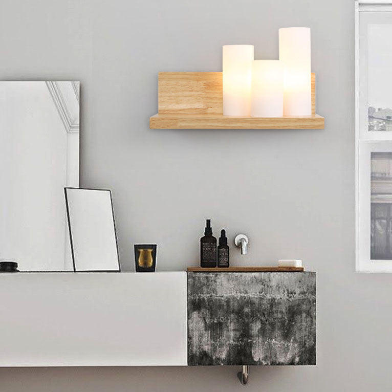 Japanese Minimalist Cylindrical Wooden Glass 1-Light Wall Sconce Lamp Lumendat