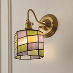 Traditional Tiffany Round Copper Glass 1-Light Wall Sconce Lamp For Living Room