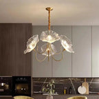 Modern Art Deco Gold Finish Frame Lotus Leaf Glass Shade 3/6-light Chandelier for Living Room Lumendat