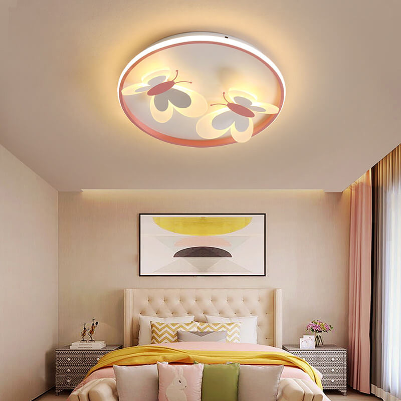 Lumendat Cartoon Creative Pink Butterfly Circle LED Flush Mount Ceiling Light Lumendat